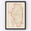 Vintage Map of Illinois 1882