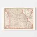 Vintage Railroad Map of Missouri 1882