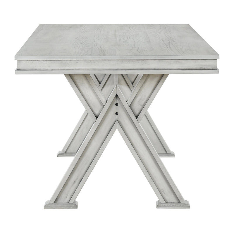 6-Piece Retro 59"L Rectangular Dining Table Set, Table with Unique Legs and 4 Upholstered Chairs & 1 Bench for Dining Room and Kitchen (White)