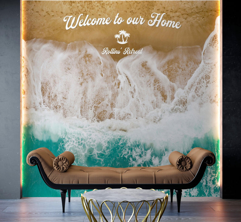Custom Beach House Wallpaper Peel and Stick Mural. Personalized Text / Quote Family Beach Wall Art.
