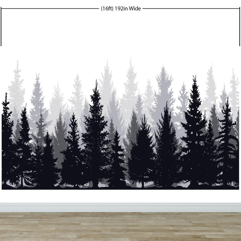 Black and White Pine Tree Forest Wallpaper.