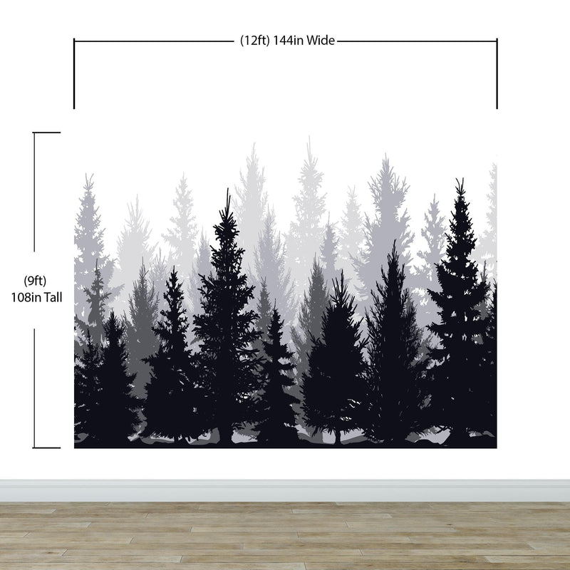 Black and White Pine Tree Forest Wallpaper.