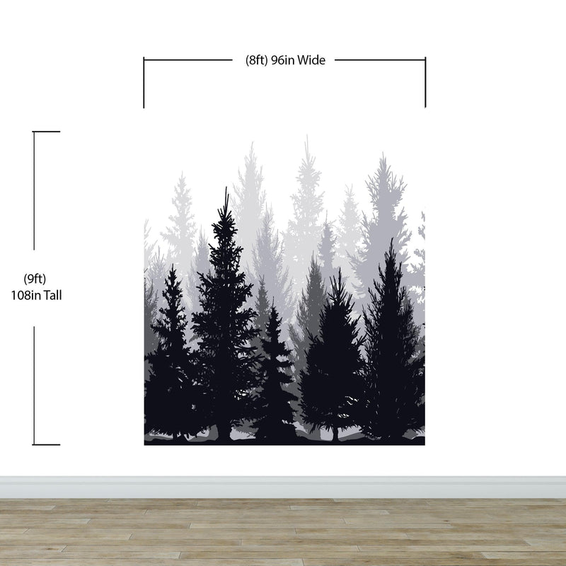 Black and White Pine Tree Forest Wallpaper.