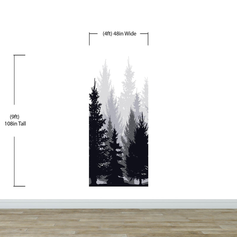 Black and White Pine Tree Forest Wallpaper.