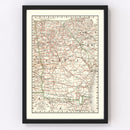 Vintage Railroad Map of Georgia 1882