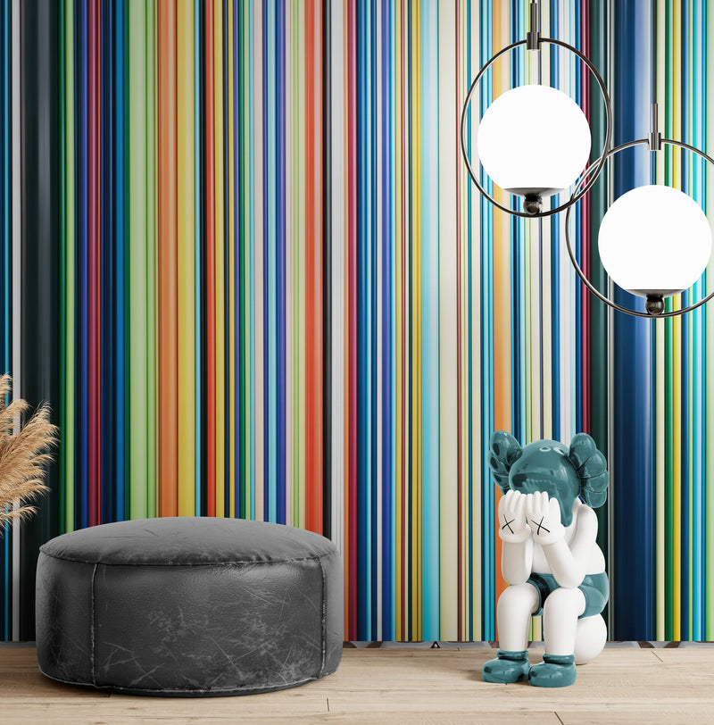 Vertical Line Color Stripes Wallpaper. Bright Rainbow Color Lines Wall Mural.