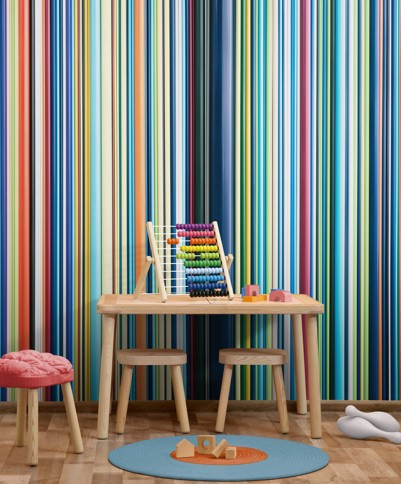 Vertical Line Color Stripes Wallpaper. Bright Rainbow Color Lines Wall Mural.