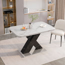 Rectangle Dining Table With Stretchable Top, X Shape Mdf Legs With Steel Base - White / Black by HouseOfZazla