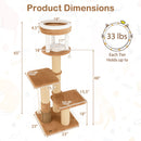 65 Inches Tall Cat Tree with Self-groomer and Removable Cat Bed-Coffee