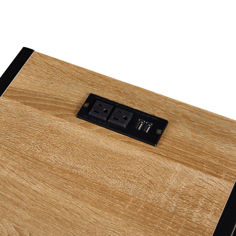 15.75" Rattan End table with Power Outlet & USB Ports, Modern nightstand with drawer and metal legs, side table for living room, bedroom,natural(1 PC)