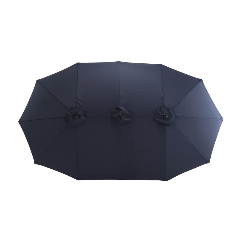 14.8 Ft Double Sided Outdoor Umbrella Rectangular Large with Crank (Navy blue)