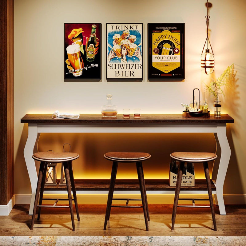 Console Table With Design, Extra Long Sofa Table For Living Entryway - Brown / White, photo 8 of 10
