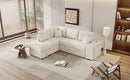 87.7" Convertible Sleeper, Sectional Pull Out Sofa Bed with Storage Ottoman, 2 Throw Pillows, 2 Stools, Wireless Charger and Two Hidden USB Ports for Living Room, Cream