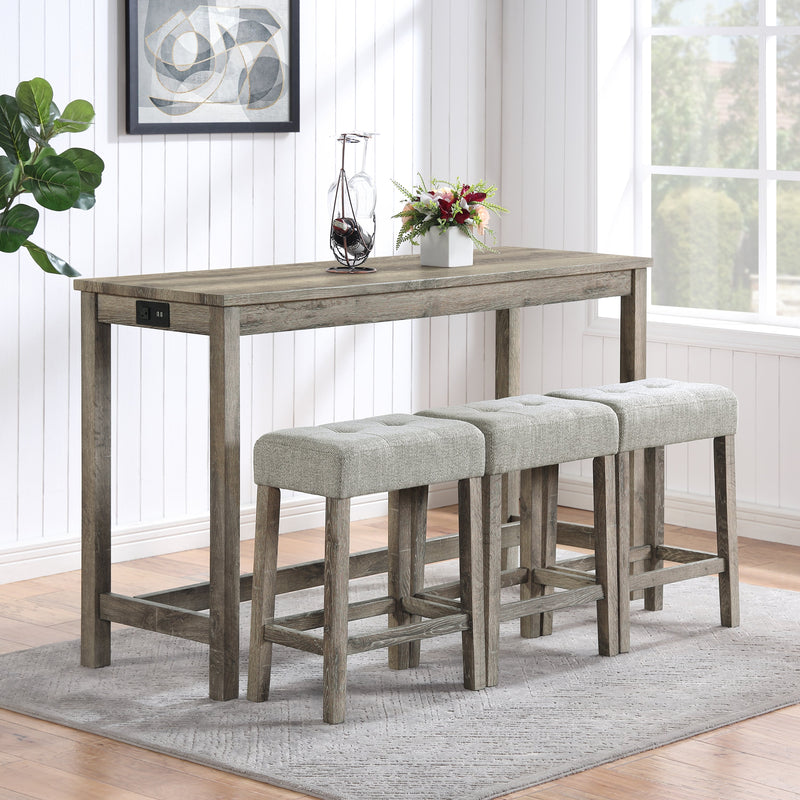 Bar Table Set with Power Outlet, Bar Table and Chairs Set, 4 Piece Dining Table Set, Industrial Breakfast Table Set, for Living Room, Dining Room, Game Room,O