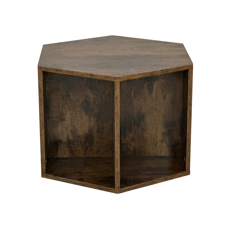 23.62" Hexagonal Coffee Table Side Table Nightstand Antique Wood
