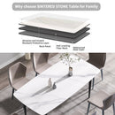 70.87" Modern Artificial Stone Curved Black Metal Leg Dining Table, Can Accommodate 6-8 People - White / Black by HouseOfZazla