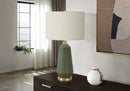 Contemporary Green Ceramic Table Lamp with Ivory Linen Shade by HouseOfZazla