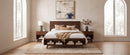Walnut Queen Size Platform Bed Frame with Footboard Storage