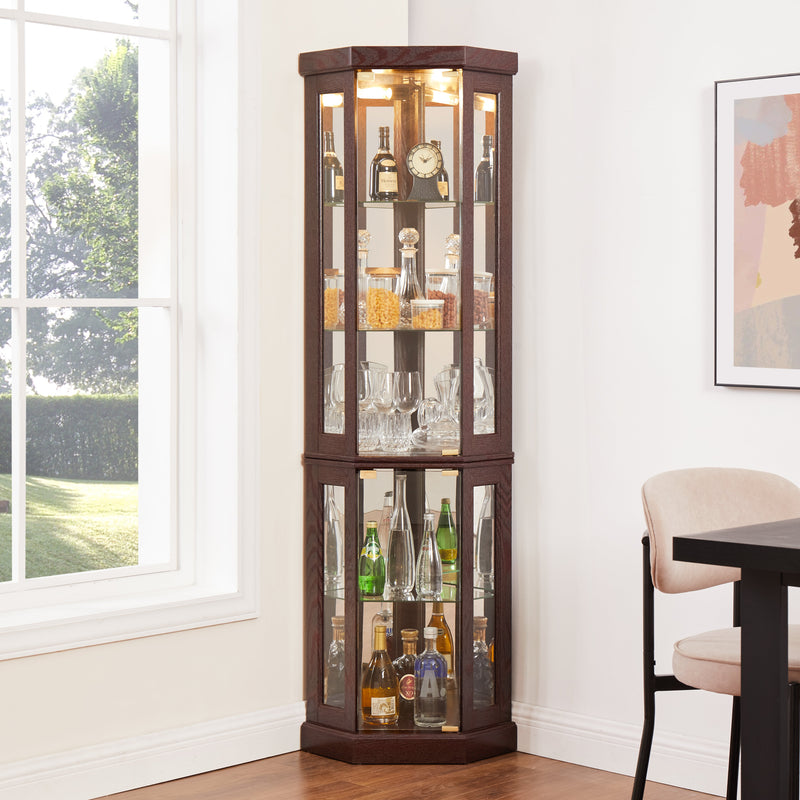 Corner Glass Cabinet Lighted Curio Cabinet in Dark Cherry, photo 3 of 9