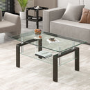 Tempered Clear Glass Coffee Table, 2-Layers Coffee Table Living Room Center Table - Black by Unique Piece Furniture