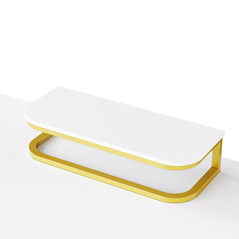 60"Modern Executive Desk,White Curved Computer Desk with Gold Metal Legs,3-Drawers Home Office Desk,Writing Desk with 1 Storage Cabinet for Home Office,Living Room,Gold+White