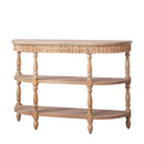 Handcrafted Console Table With Hand Woven Trim, 3 Tier Storage Shelves - Natural