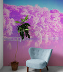 Tranquil Park Scene Wallpaper - Pink Pastel with Trees and Lake Wall Mural