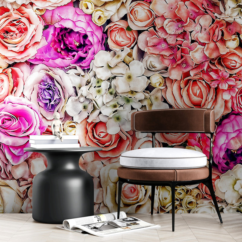 Vibrant Floral Bliss Wallpaper Mural - Colorful Roses and Flower Arrangements