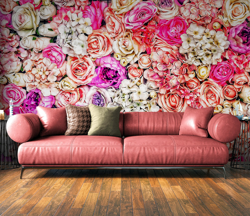 Vibrant Floral Bliss Wallpaper Mural - Colorful Roses and Flower Arrangements