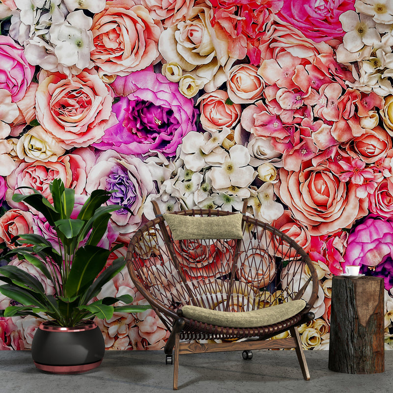 Vibrant Floral Bliss Wallpaper Mural - Colorful Roses and Flower Arrangements