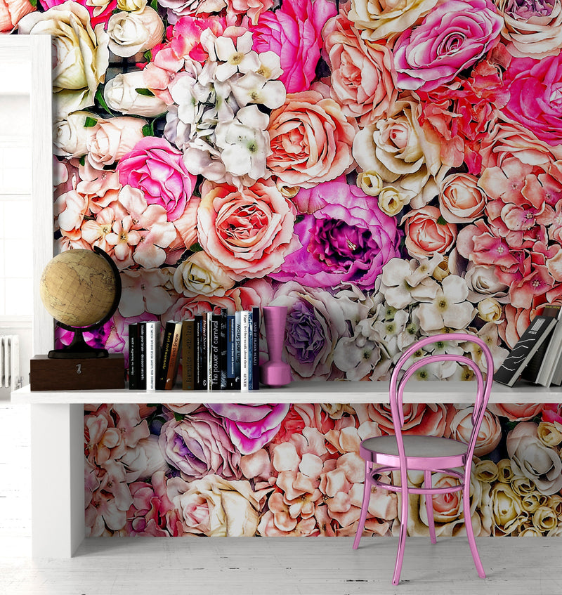 Vibrant Floral Bliss Wallpaper Mural - Colorful Roses and Flower Arrangements