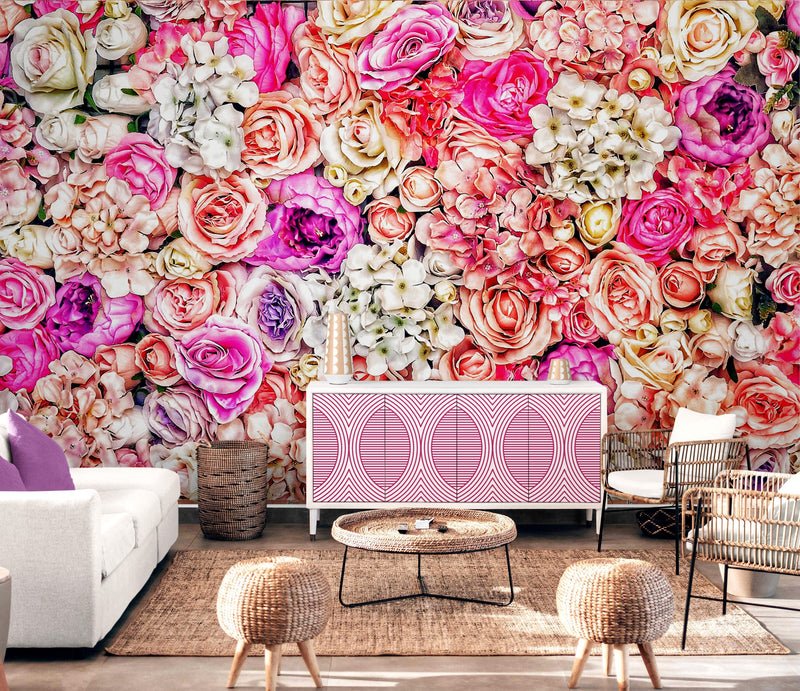 Vibrant Floral Bliss Wallpaper Mural - Colorful Roses and Flower Arrangements