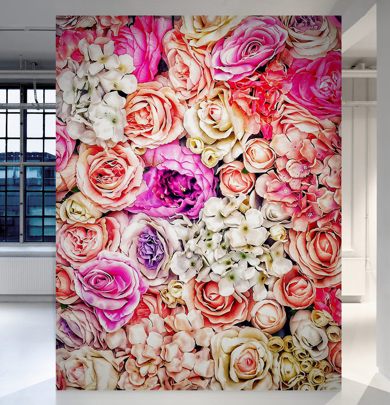 Vibrant Floral Bliss Wallpaper Mural - Colorful Roses and Flower Arrangements