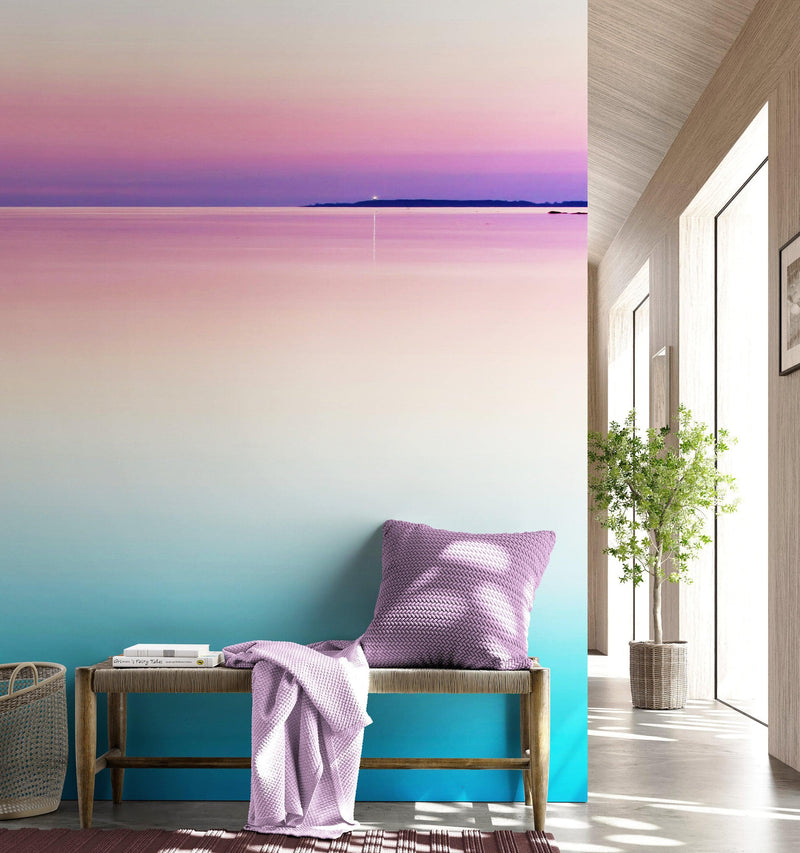 Pastel Pink Sunset Ocean Wallpaper Mural - Tropical Calm Waters.