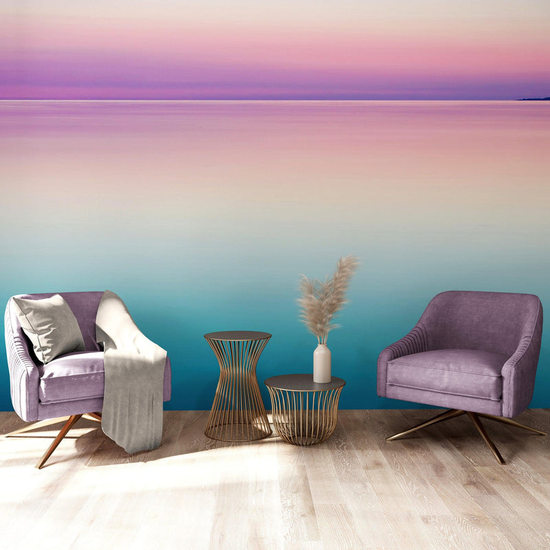 Pastel Pink Sunset Ocean Wallpaper Mural - Tropical Calm Waters.