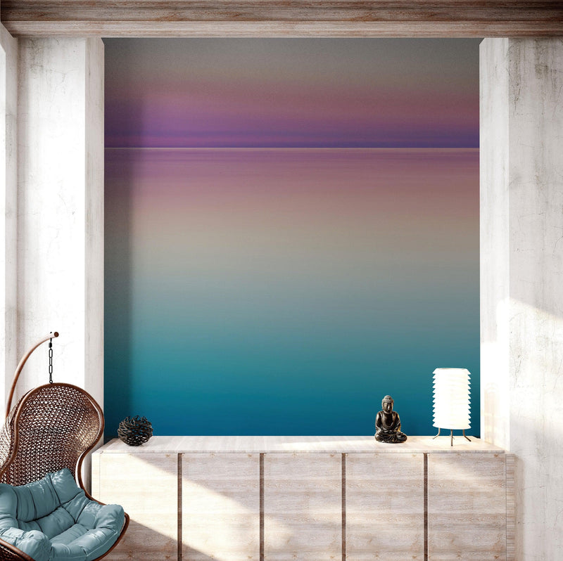 Pastel Pink Sunset Ocean Wallpaper Mural - Tropical Calm Waters.