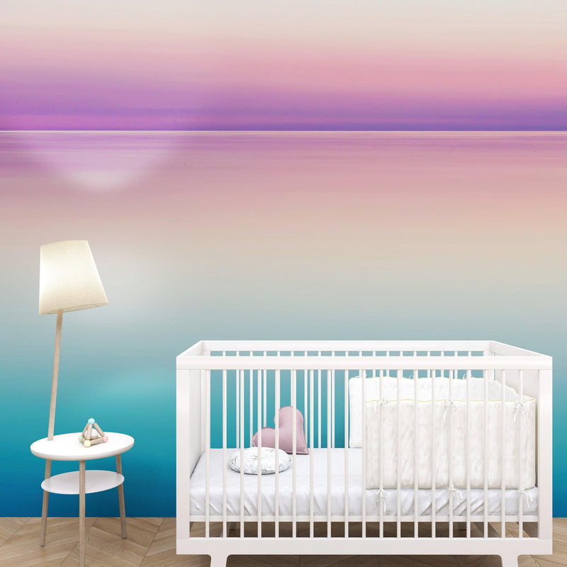 Pastel Pink Sunset Ocean Wallpaper Mural - Tropical Calm Waters.