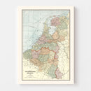 Vintage Map of Netherlands, Belgium & Luxembourg 1901