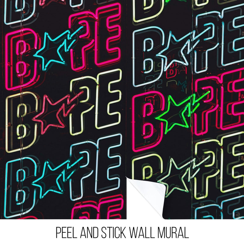 Neon Bape Brand Lights Wallpaper Mural. Streetwear Hype Beast Aesthetics.