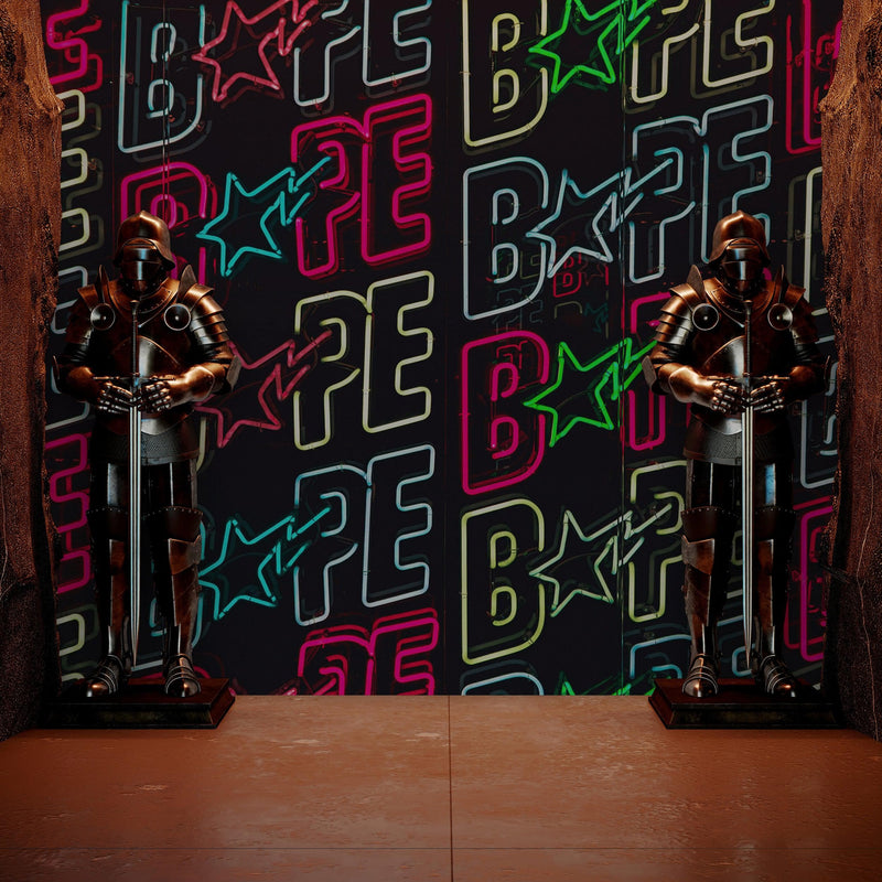 Neon Bape Brand Lights Wallpaper Mural. Streetwear Hype Beast Aesthetics.