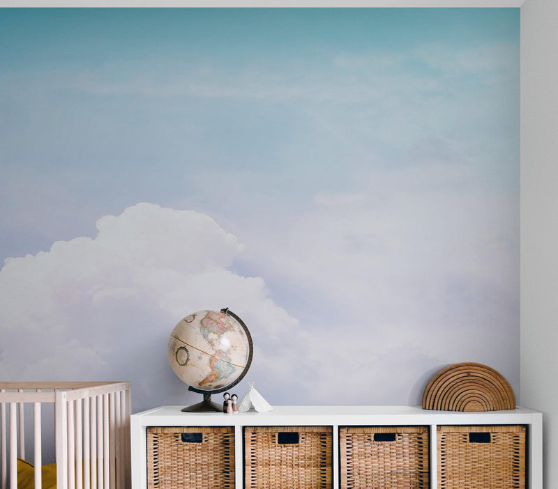 Pastel Sky and Clouds Kids Wallpaper Mural - Dreamy Nursery Peel and Stick Wallpaper.