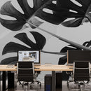 Elegant Black and White Leaves Wallpaper Mural - Serene Botanical Beauty