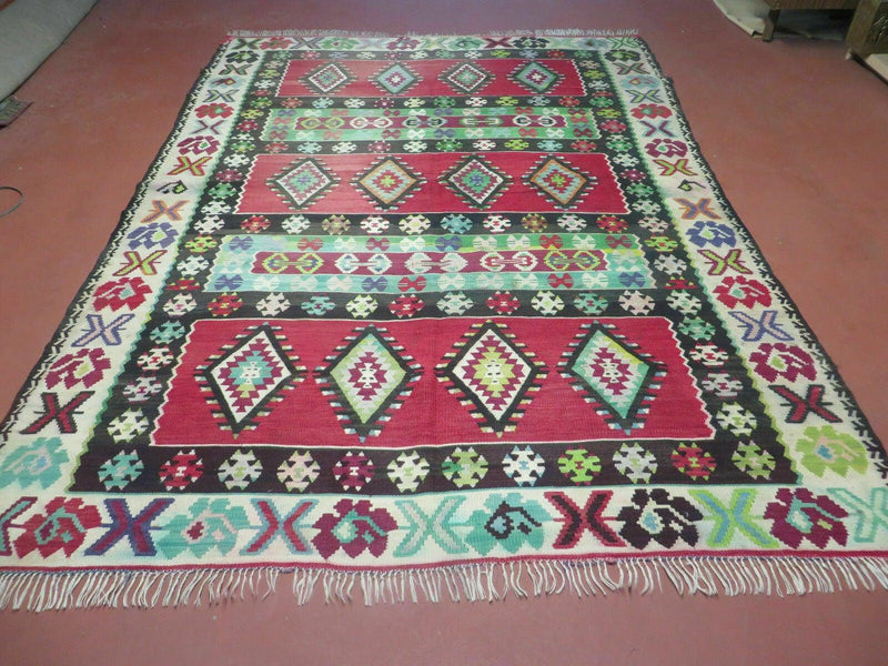 7' X 9' Vintage Turkish Kilim Handmade Flat Weave Wool Rug Veg Dye Nice