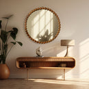 Decorative Round Hanging Wall Mirror With Bead Design Frame - Natural by HouseOfZazla