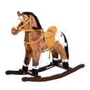 Qaba - Kids Metal Plush Ride-On Rocking Horse Chair Toy With Realistic Sounds - Dark Brown / White by HouseOfZazla