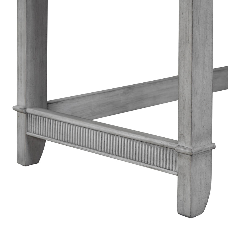 4-piece Dining Bar Table Set with 3 Upholstered Stools, Multifunctional Dining Table with 3 Drawers (Gray)