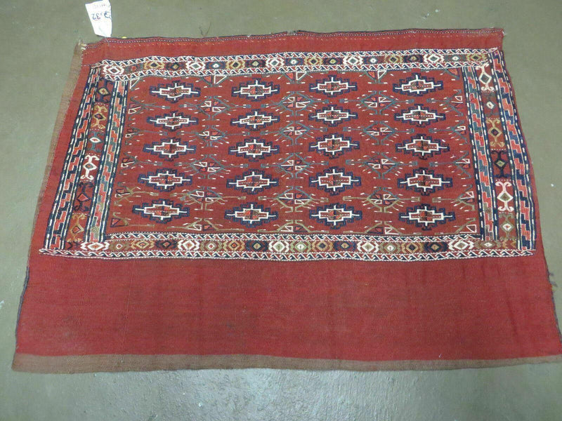 45" X 32" Antique Handmade Bokhara Turkoman Yomud Chuval Wool Rug Soumak NICE