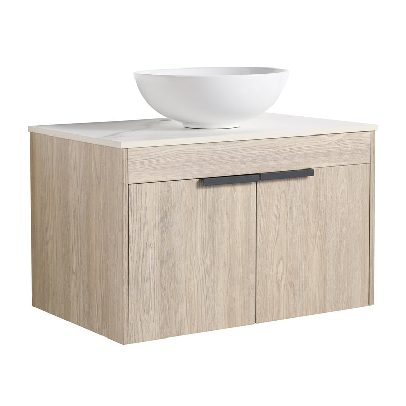 30" Modern Design Float Bathroom Vanity With Ceramic Basin Set, Wall Mounted White Oak Vanity With Soft Close Door, KD-PackingD-Packing Pieces