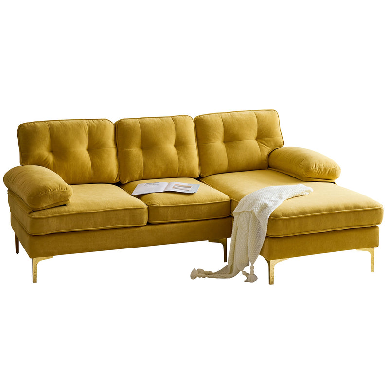 83" Modern Sectional Sofas Couches Velvet L-Shaped Couches for Living Room, Bedroom, Yellow