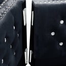 59.4 Inch Wide Black Velvet Sofa with Jeweled buttons, Square Arm, 2 Pillows